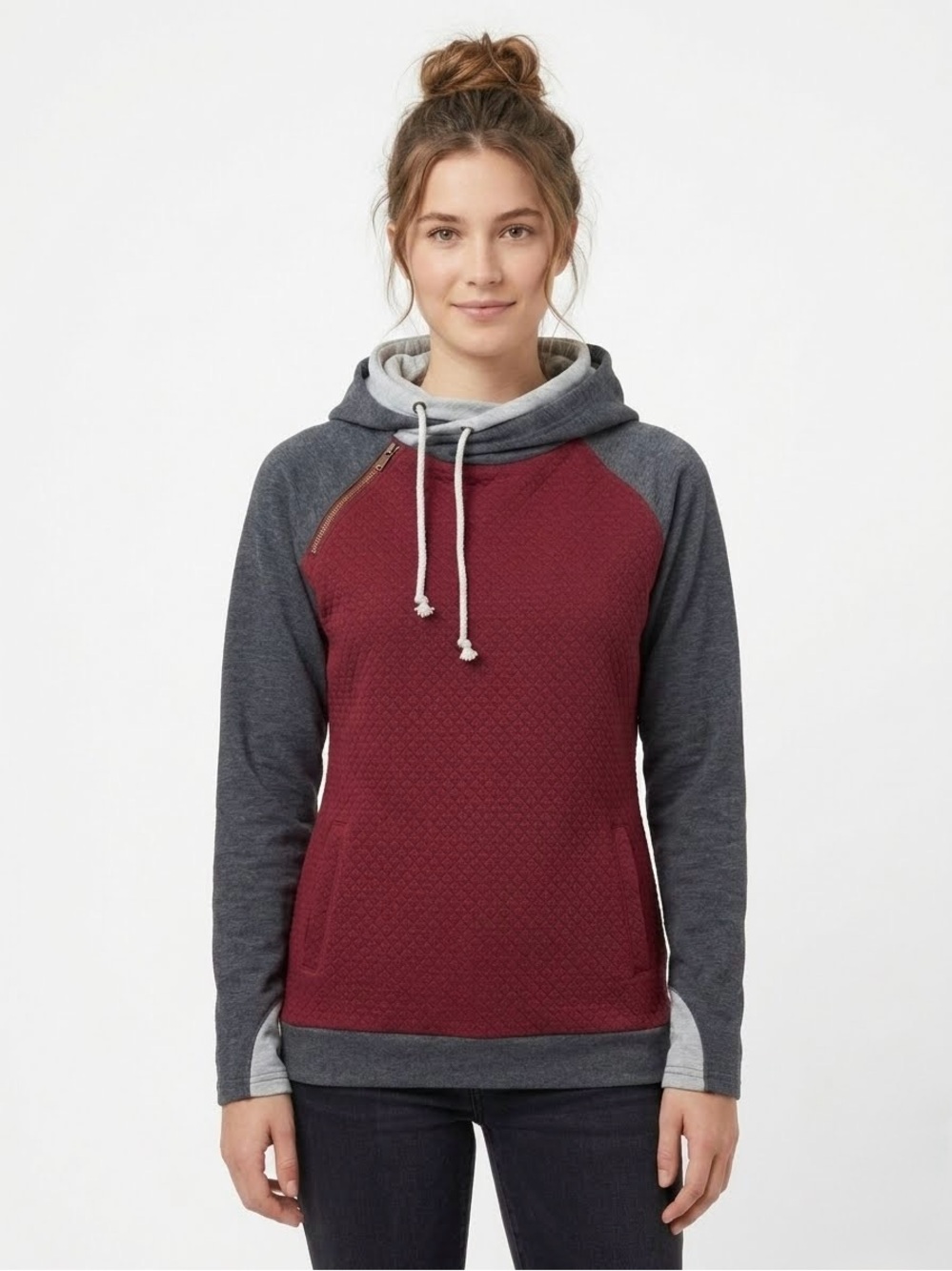Ampersand Avenue DoubleHood™ Berry Colorblock Grey XL Athleisure Cozy Hoodie